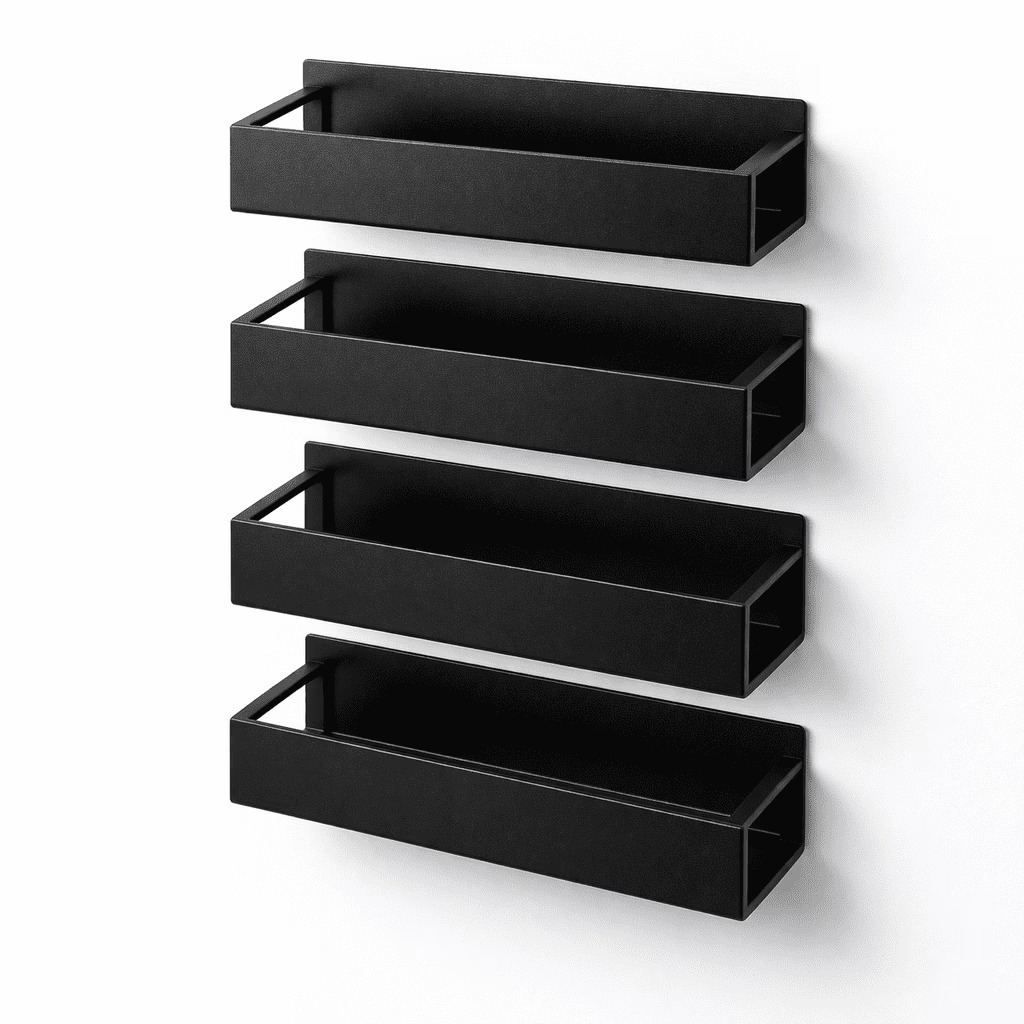 AK Products Magnetic Metal Spice Rack Organizer for Refrigerator & Oven – Heavy-Duty Strong Magnet, No-Drill Storage Shelf, Black Matte Finish, Set of 4