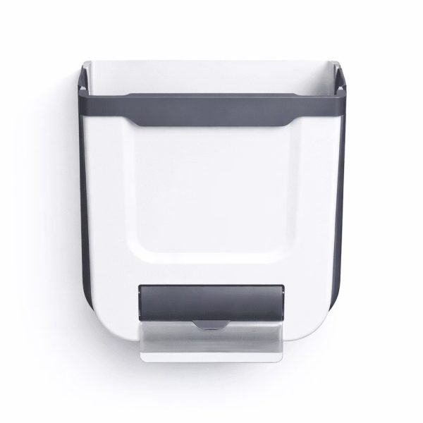 AK Products Folding Wall Mounted Trash Can – White Kitchen Cabinet Door Hanging Garbage Bin, Space Saving Foldable Waste Basket, Large Capacity
