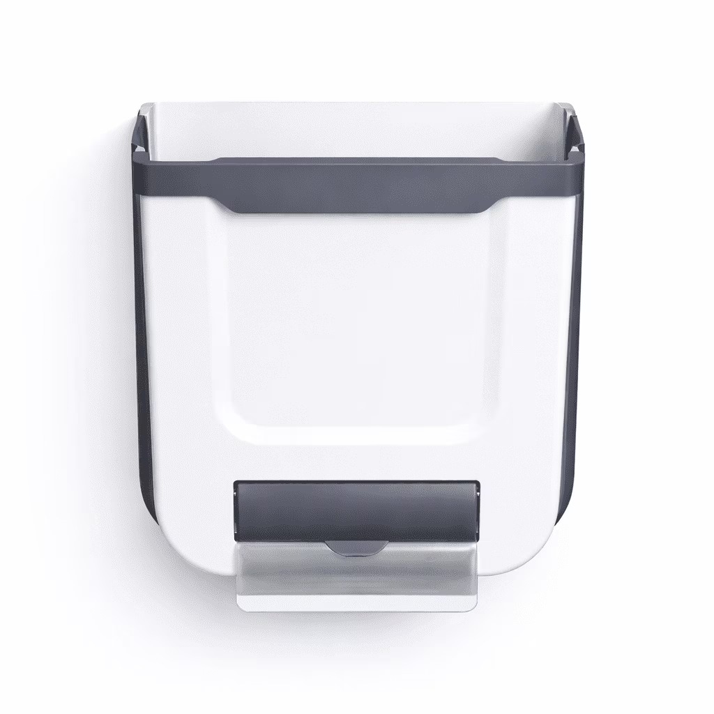 AK Products Folding Wall Mounted Trash Can – White Kitchen Cabinet Door Hanging Garbage Bin, Space Saving Foldable Waste Basket, Large Capacity